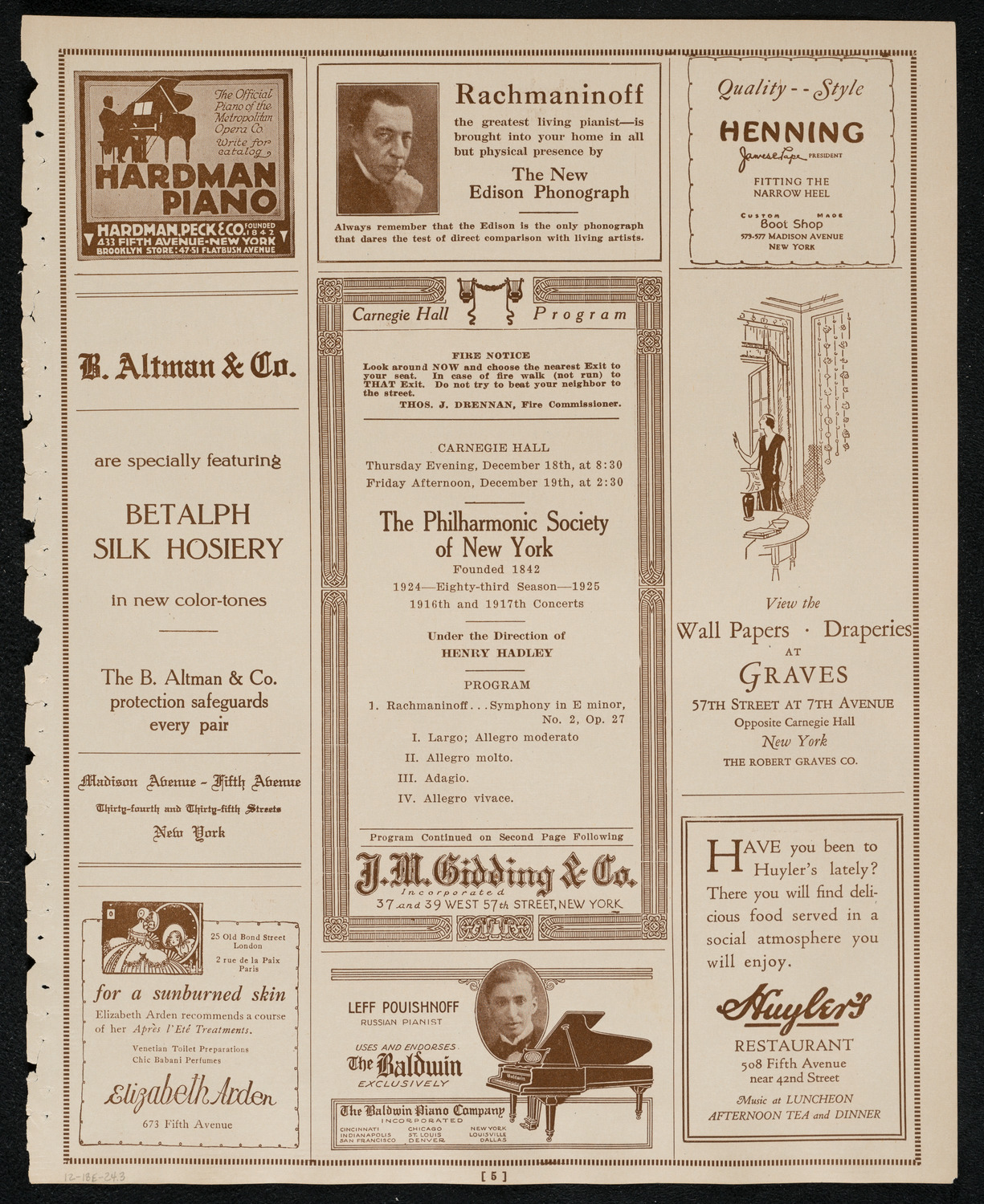 New York Philharmonic, December 18, 1924, program page 5