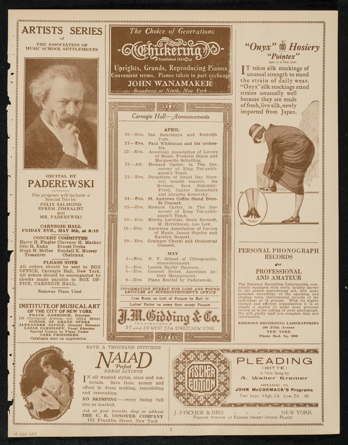 Maximilian Pilzer, Violin, assisted by Deborah Pilzer, Mezzo-Soprano, April 20, 1924, program page 3