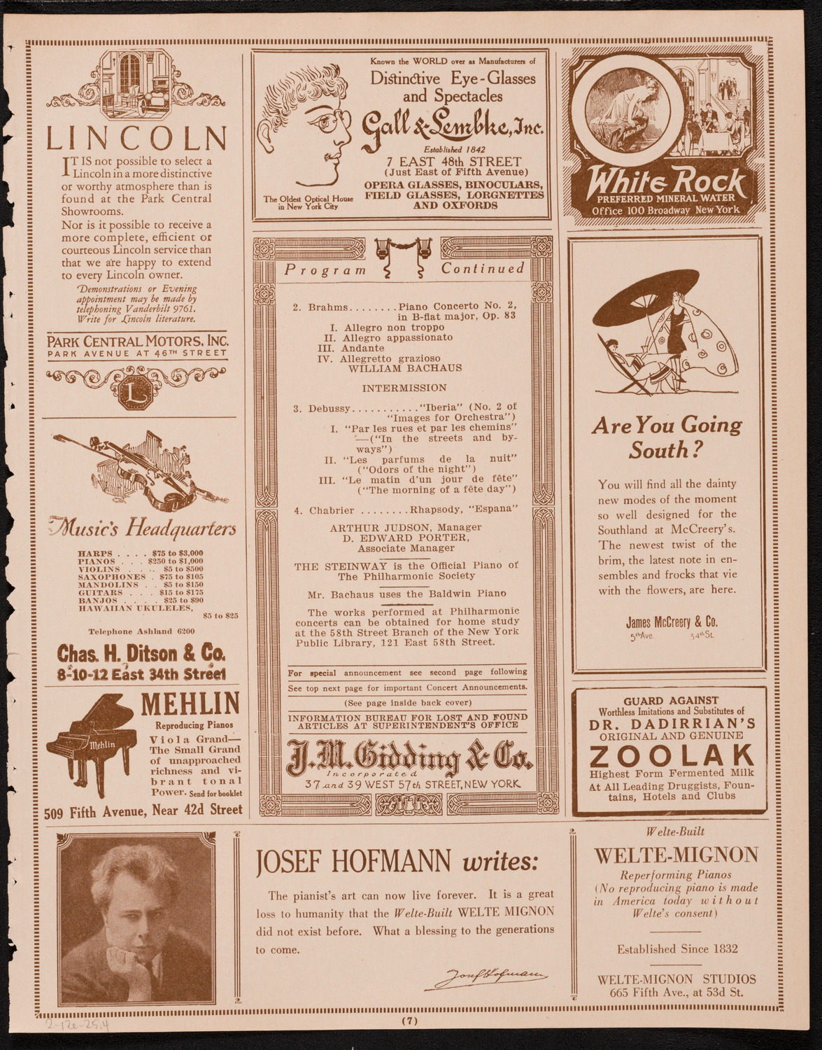 New York Philharmonic, February 12, 1925, program page 7