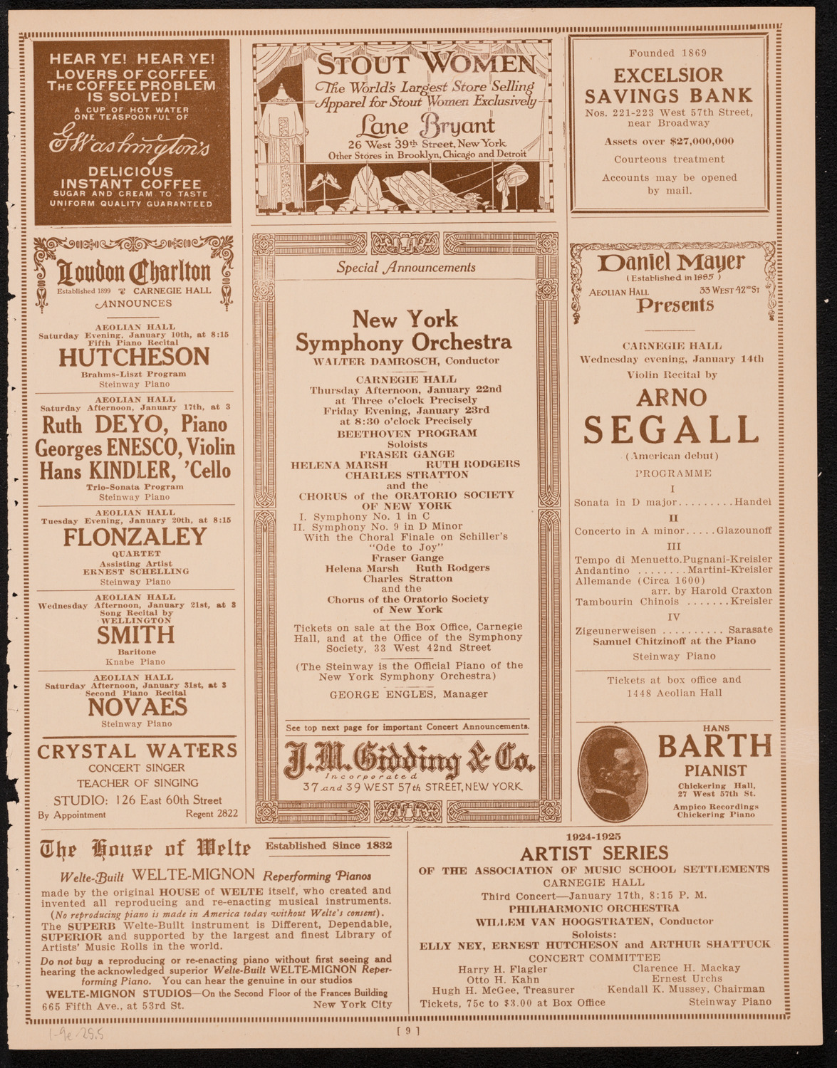 New York Symphony Orchestra, January 9, 1925, program page 9