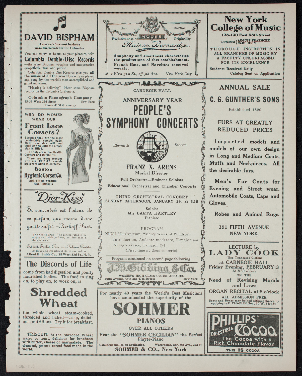 People's Symphony Concert, January 29, 1911, program page 5