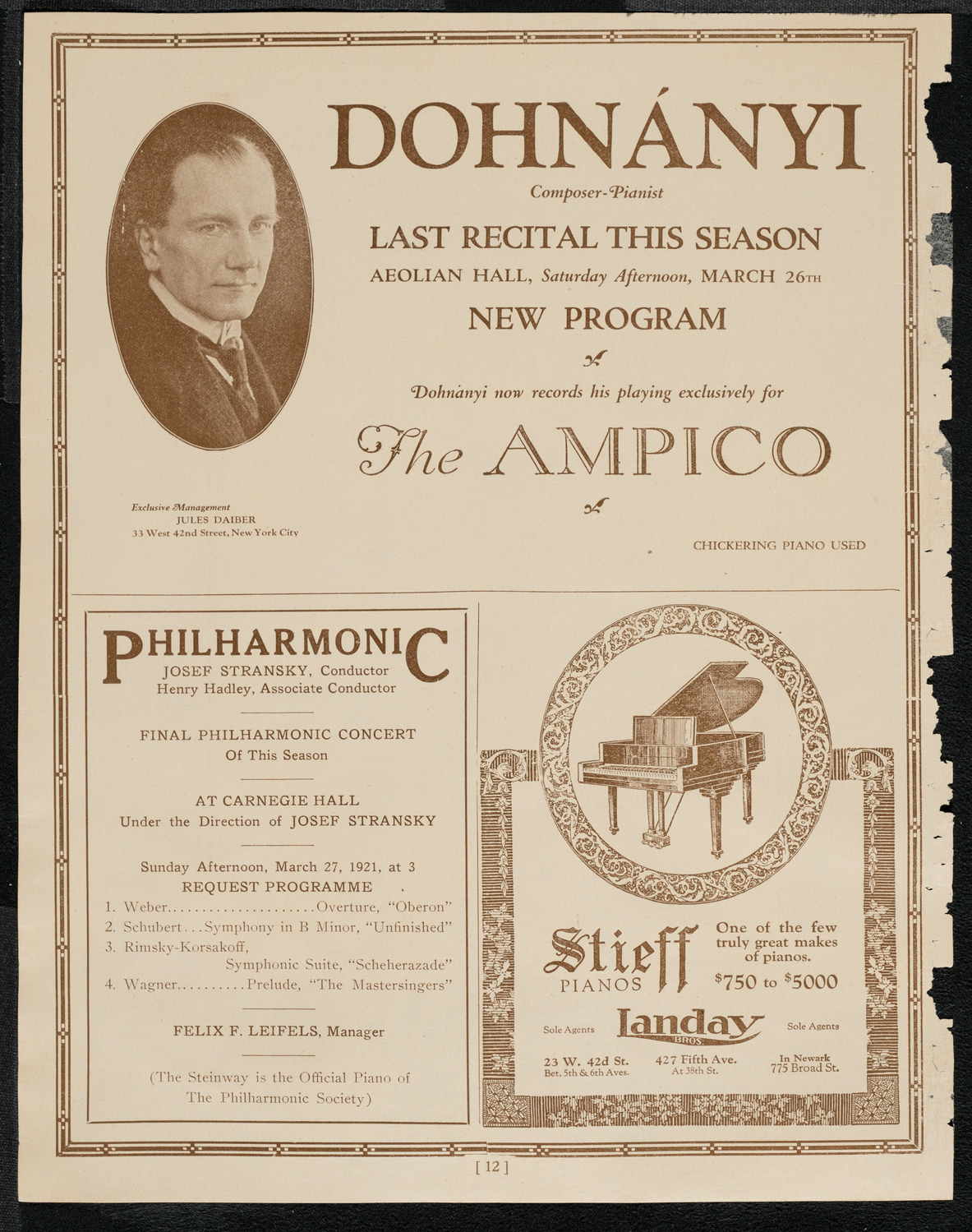 New York Philharmonic, March 25, 1921, program page 12