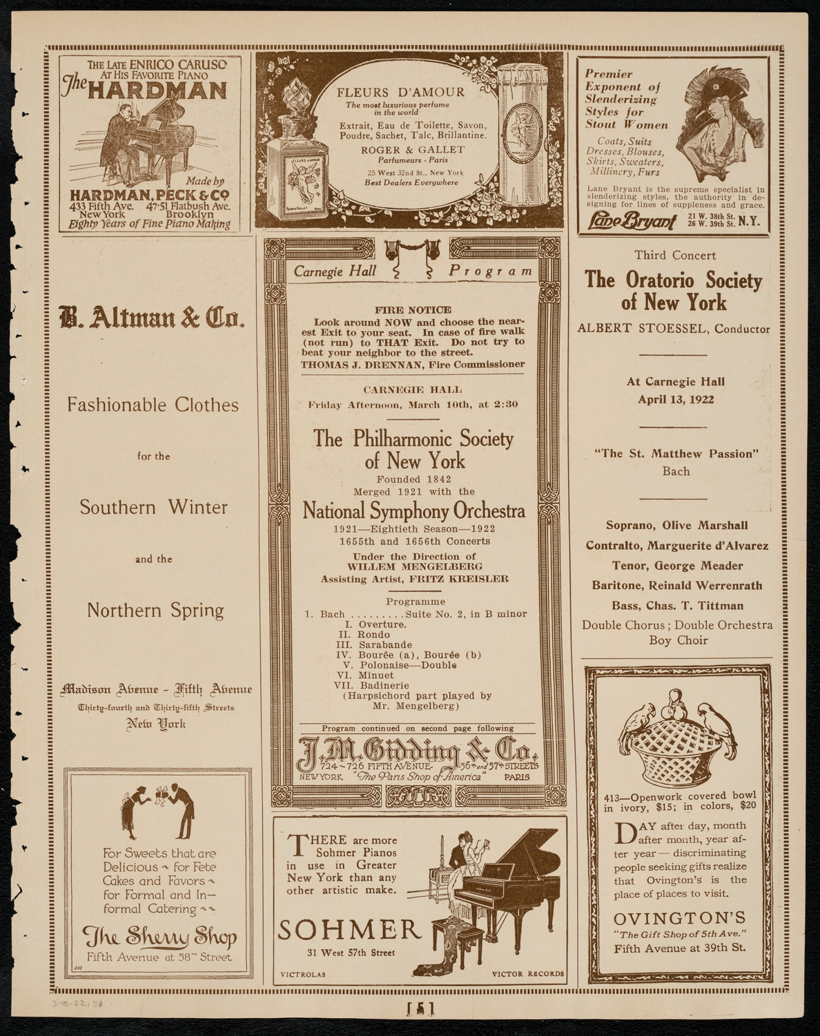 New York Philharmonic, March 10, 1922, program page 5