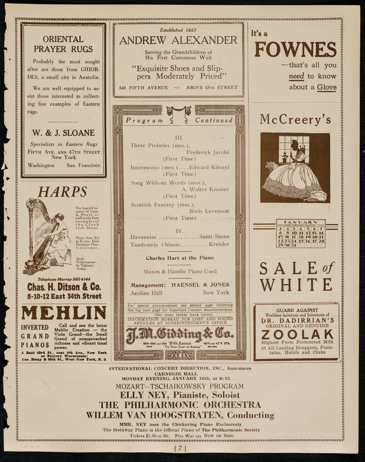 Josef Stopak, Violin, January 14, 1922, program page 7