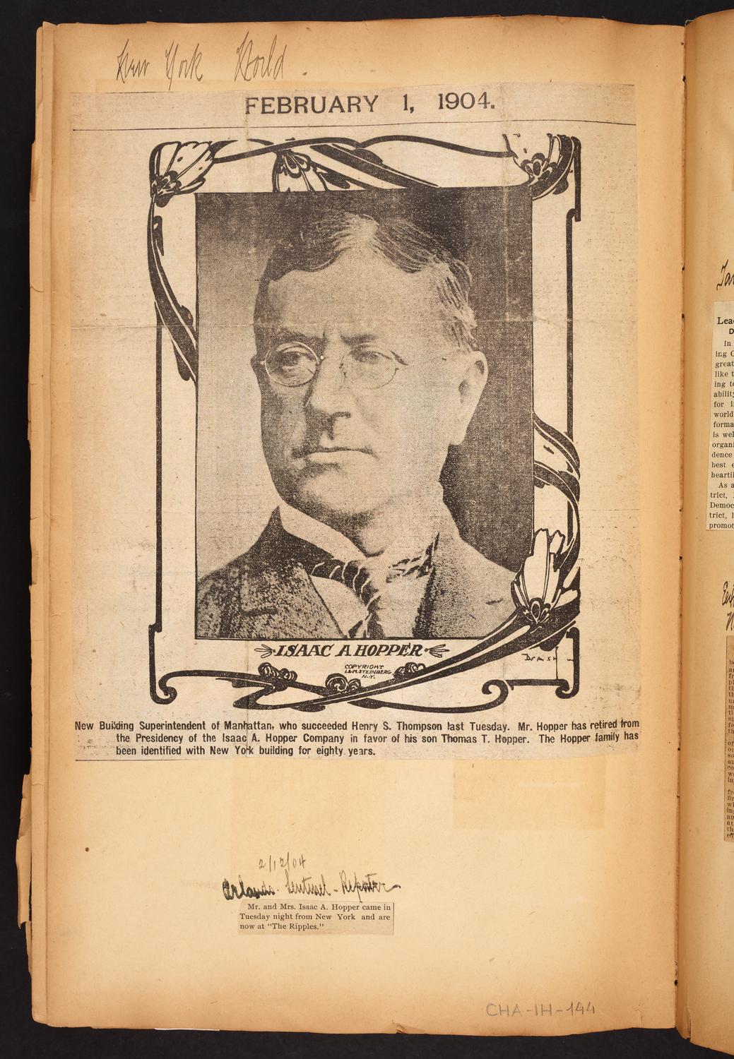 Isaac Hopper Scrapbook, page 144: 1904