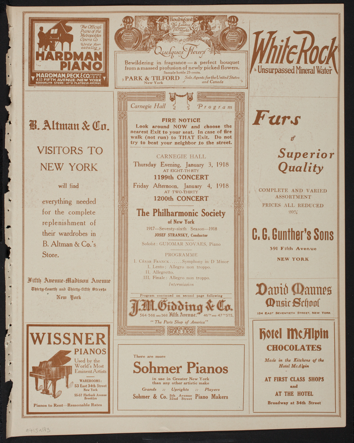 New York Philharmonic, January 3, 1918, program page 5