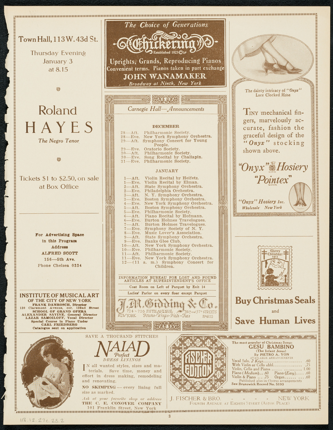 New York Philharmonic, December 27, 1923, program page 3