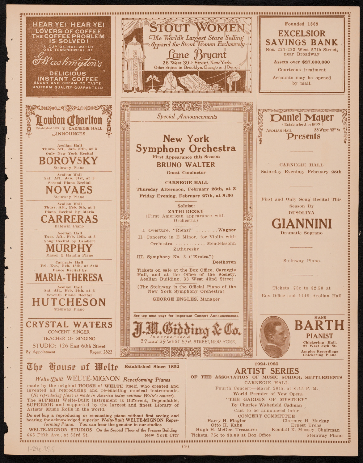 Boston Symphony Orchestra, January 29, 1925, program page 9