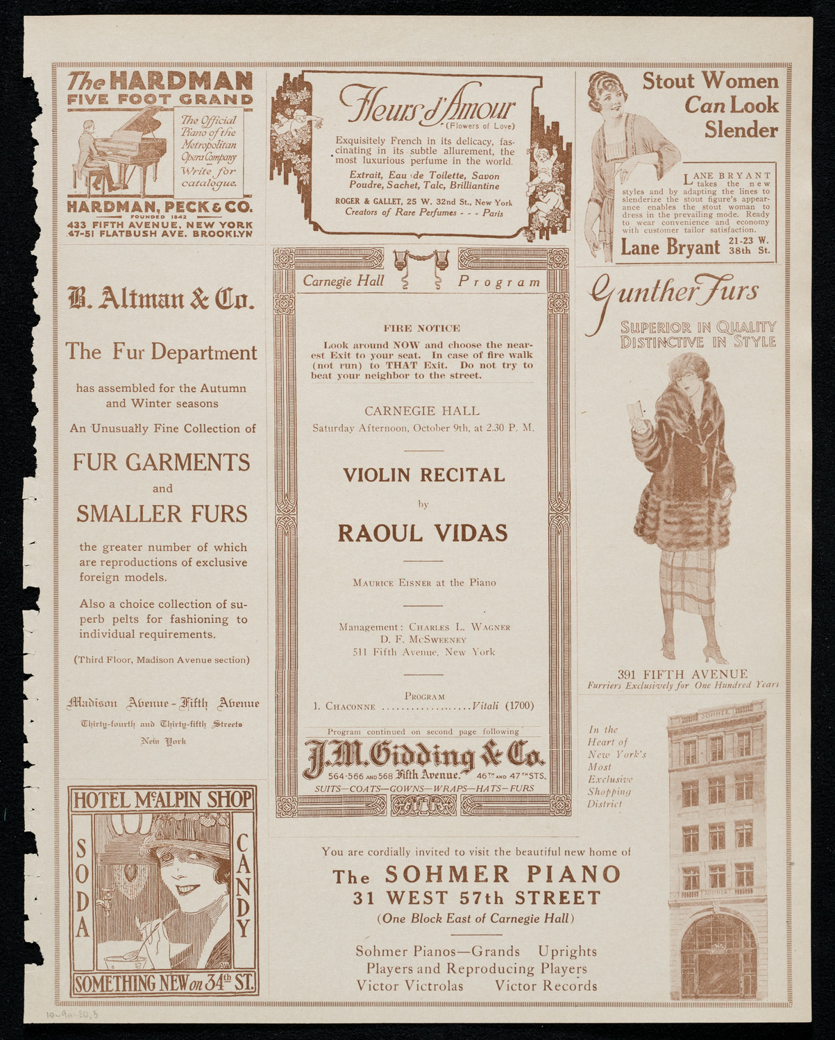 Raoul Vidas, Violin, October 9, 1920, program page 5