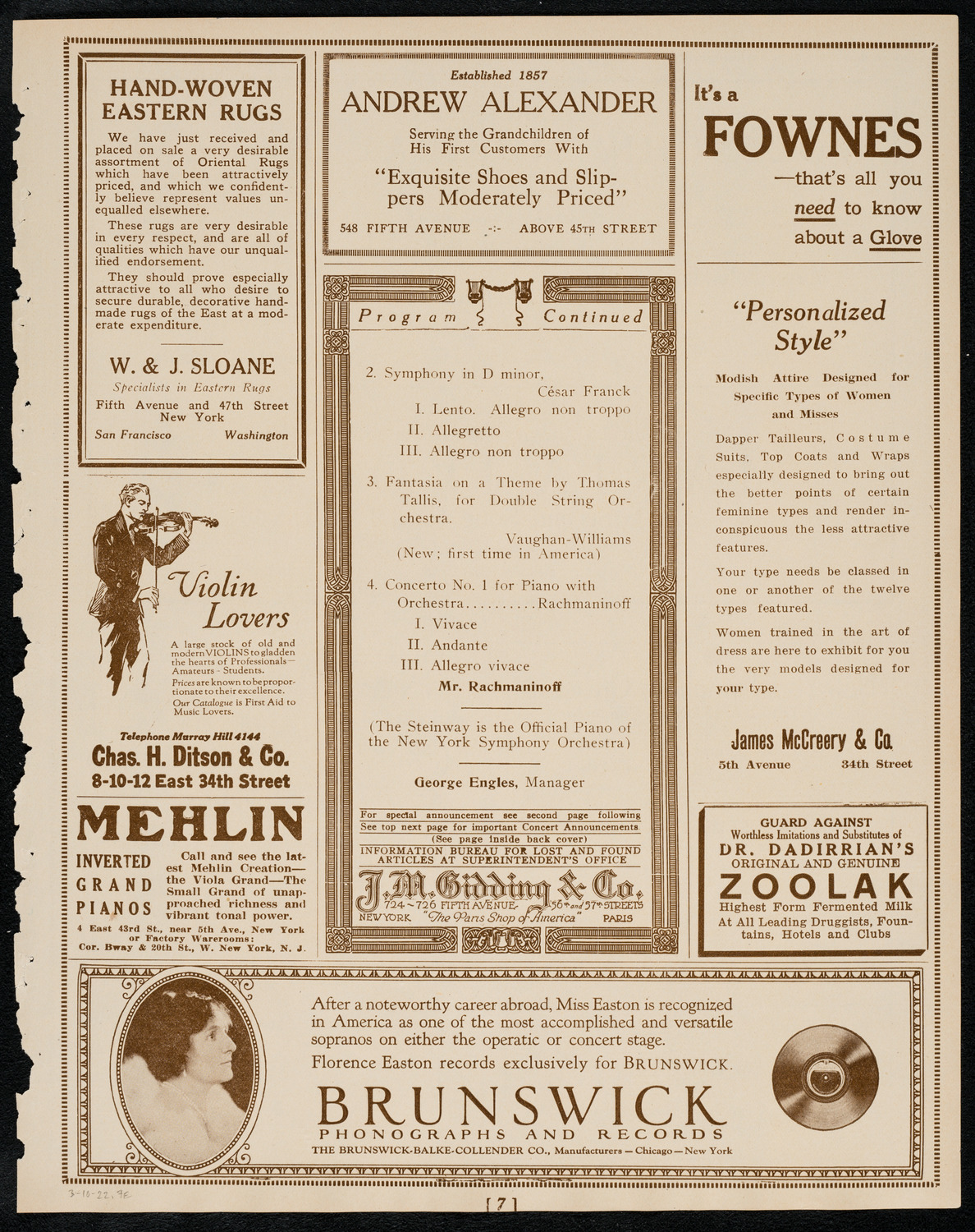 New York Symphony Orchestra, March 10, 1922, program page 7