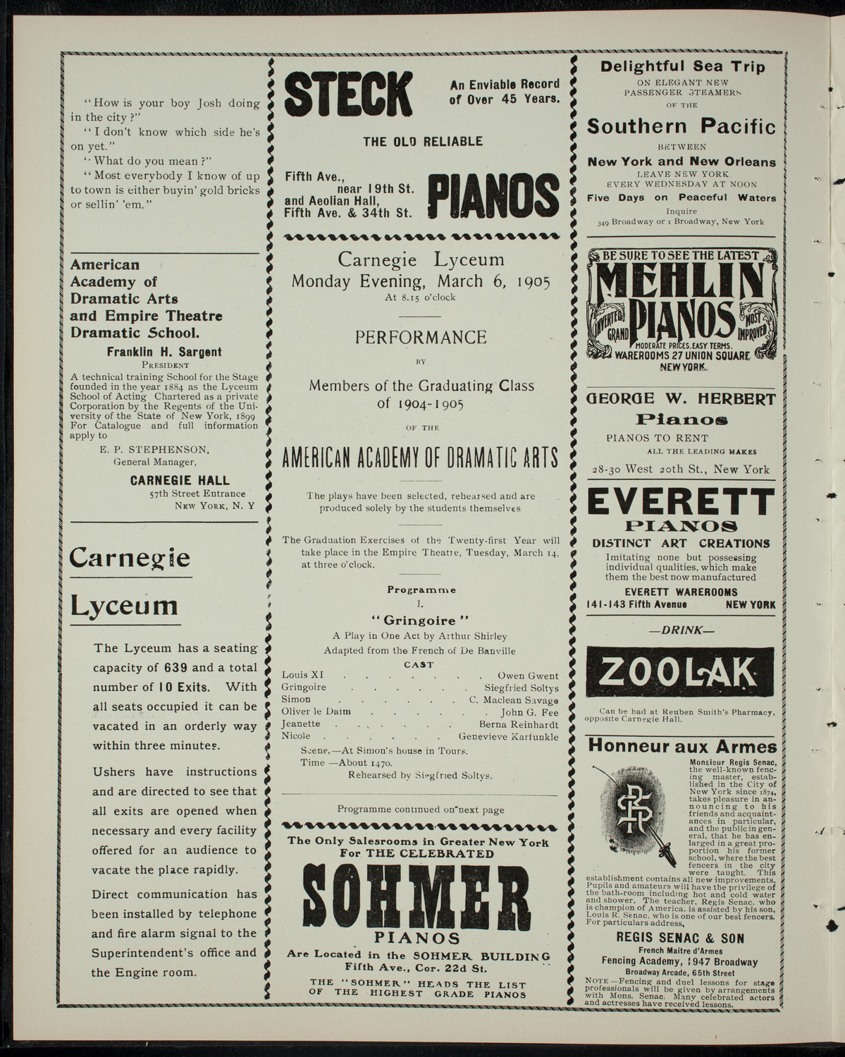 American Academy of Dramatic Arts, March 6, 1905, program page 2