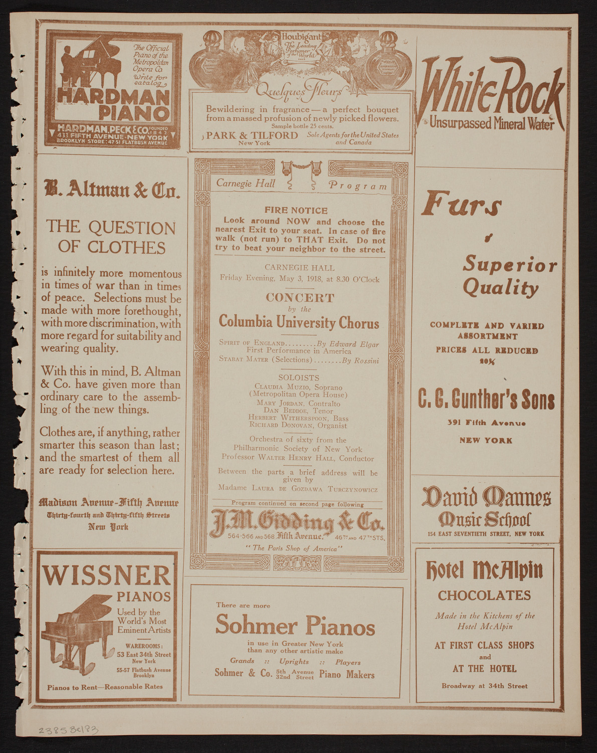 Columbia University Chorus, May 3, 1918, program page 5