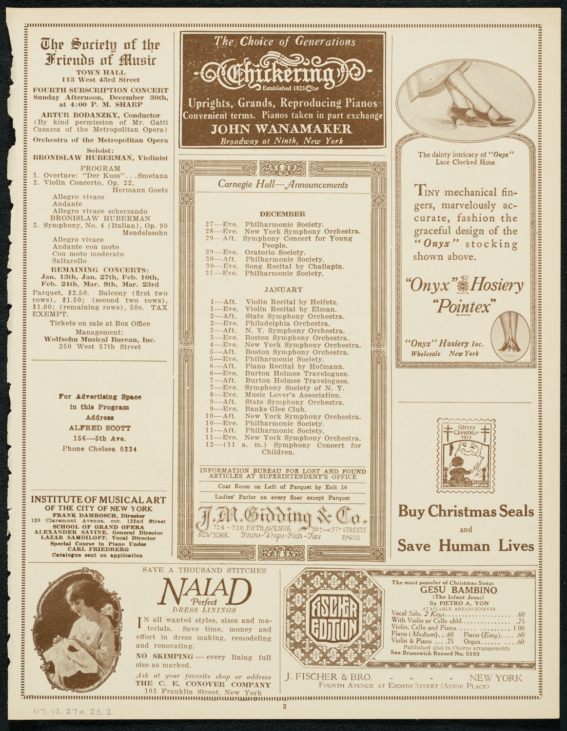 New York Symphony Orchestra, December 27, 1923, program page 3