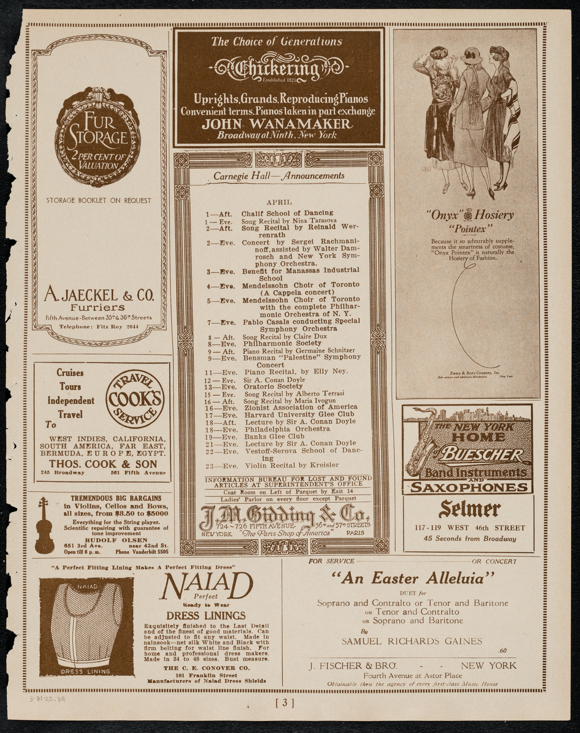 New York Philharmonic, March 31, 1922, program page 3