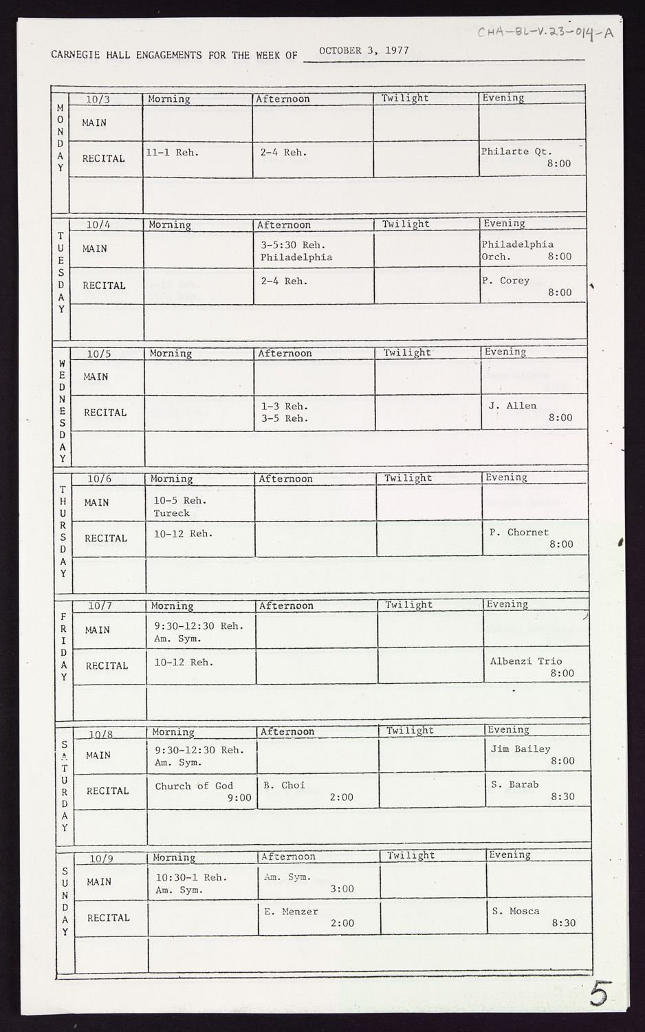 Carnegie Hall Booking Ledger, volume 23, page 14a