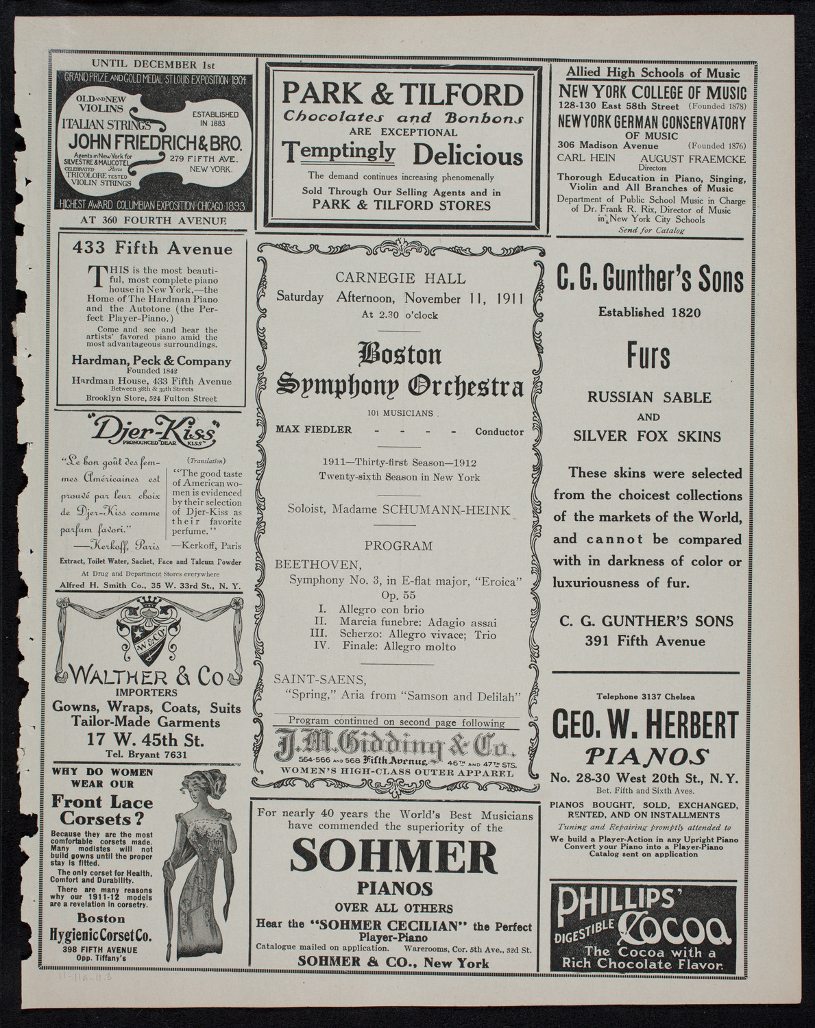 Boston Symphony Orchestra, November 11, 1911, program page 5