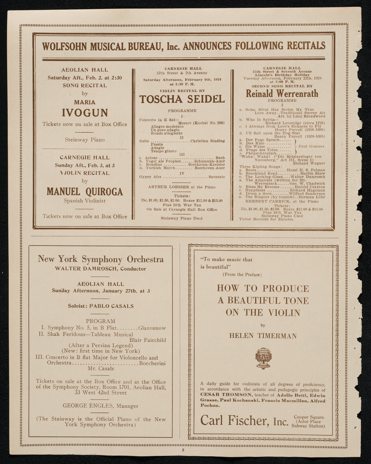 New York Philharmonic, January 24, 1924, program page 8