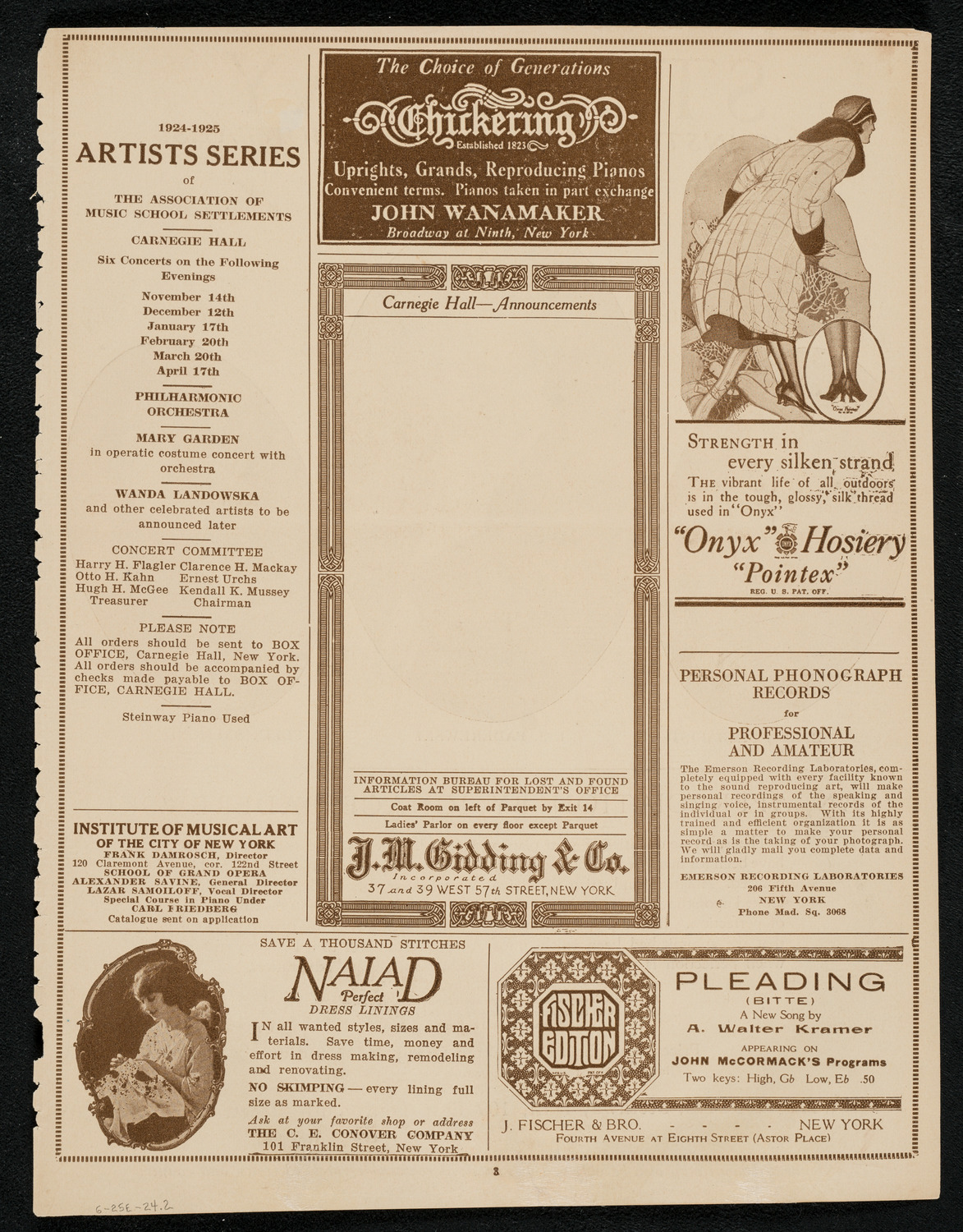 Hipolito Lazaro, Tenor, June 25, 1924, program page 3