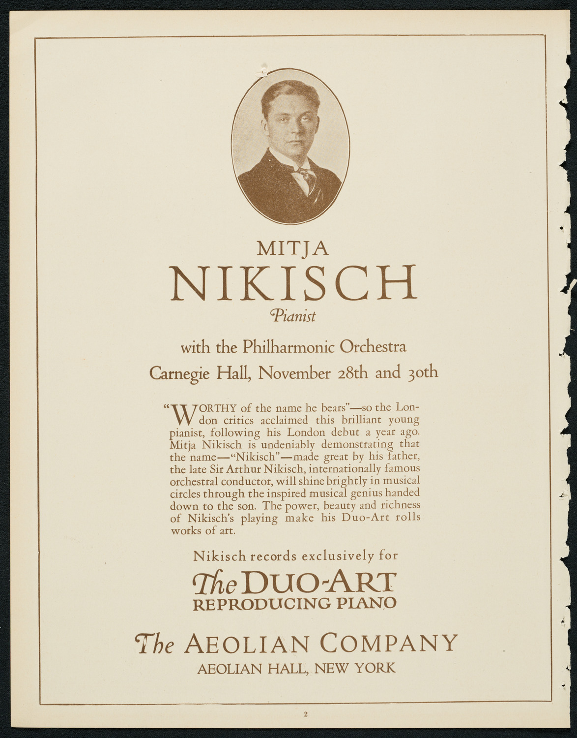 Boston Symphony Orchestra, November 29, 1923, program page 2