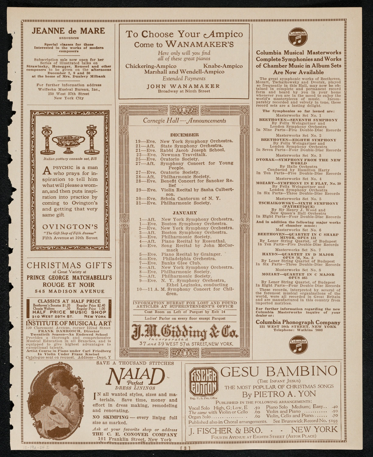 New York Philharmonic, December 19, 1924, program page 3