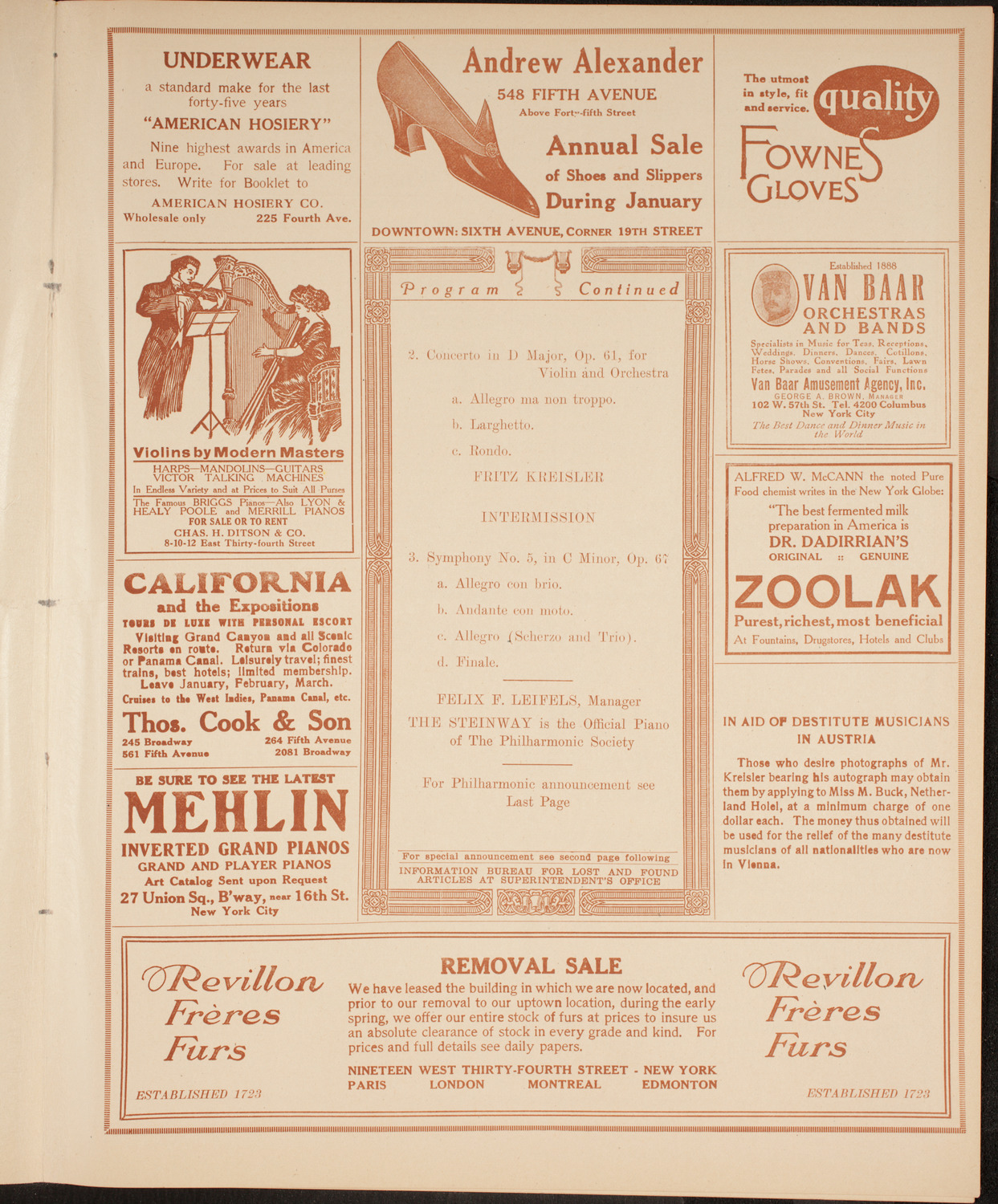 New York Philharmonic, January 21, 1915, program page 7