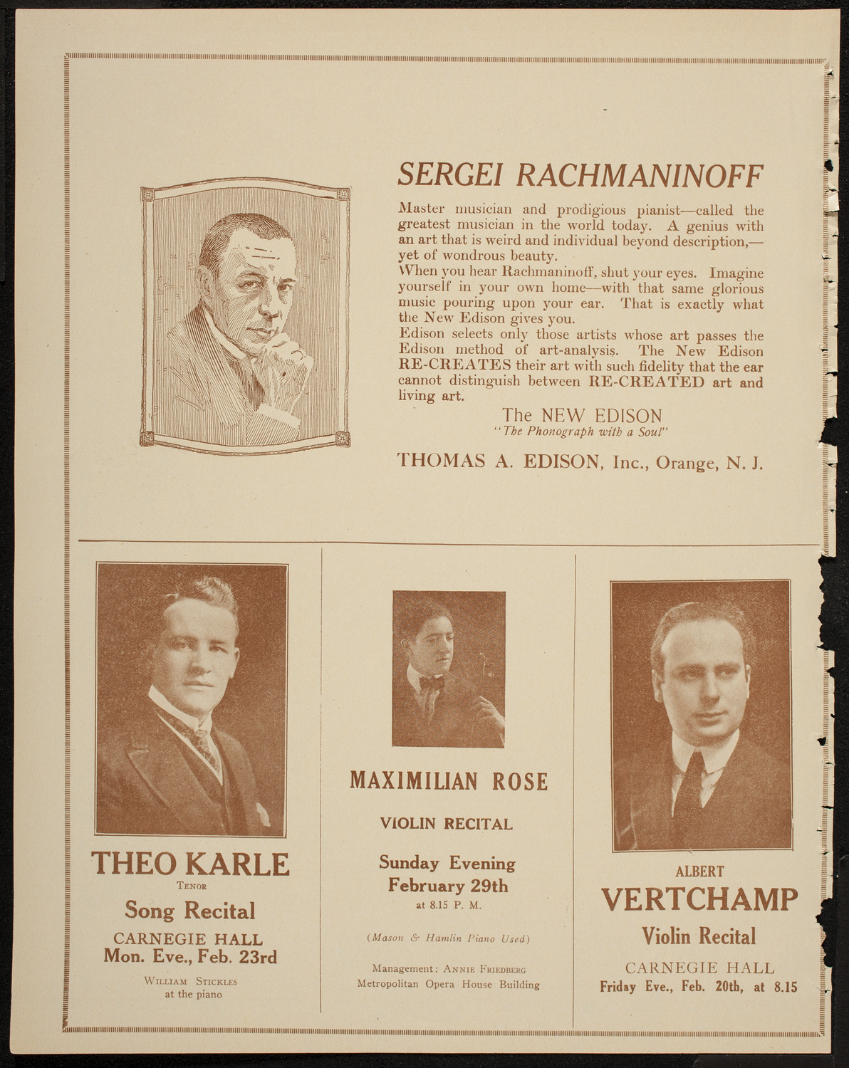 Josef Lhévinne, Piano, February 18, 1920, program page 2