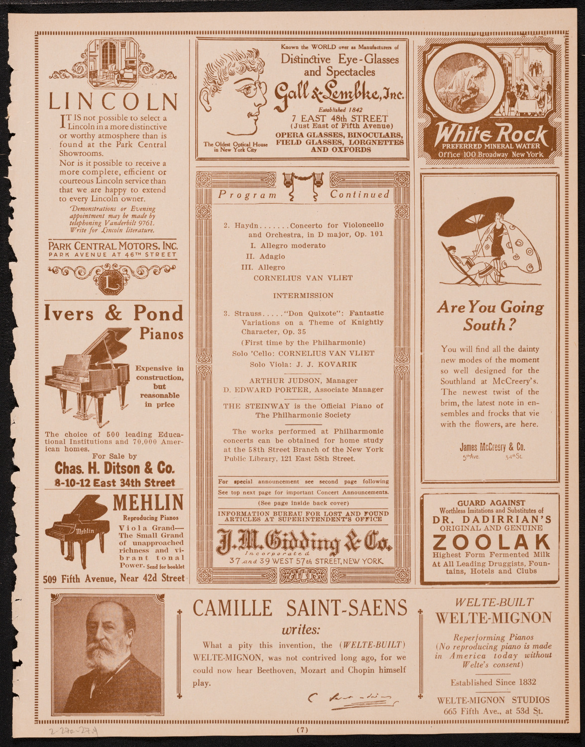 New York Philharmonic, February 27, 1925, program page 7