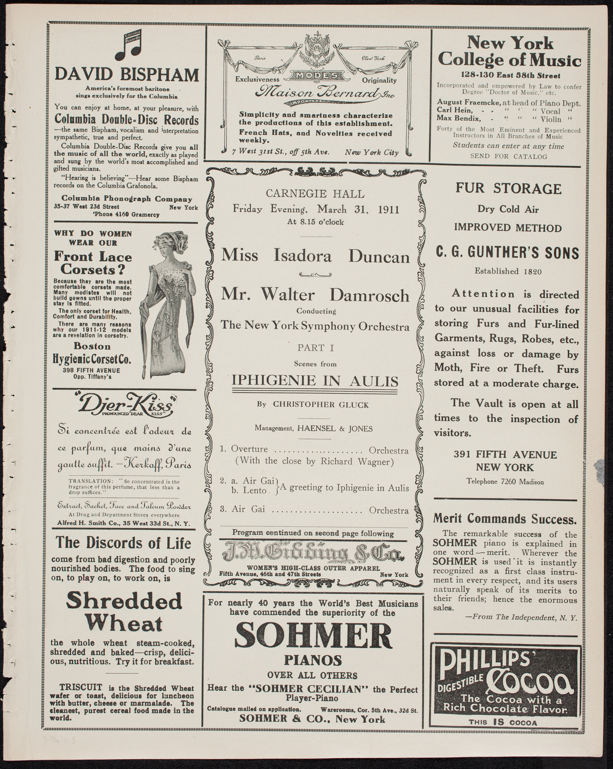 Isadora Duncan, Dancer, with the New York Symphony Orchestra, March 31, 1911, program page 5