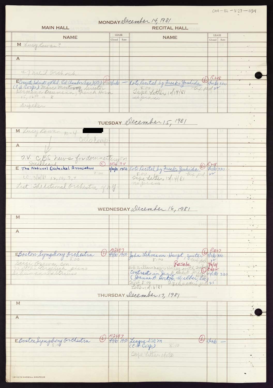 Carnegie Hall Booking Ledger, volume 27, page 34