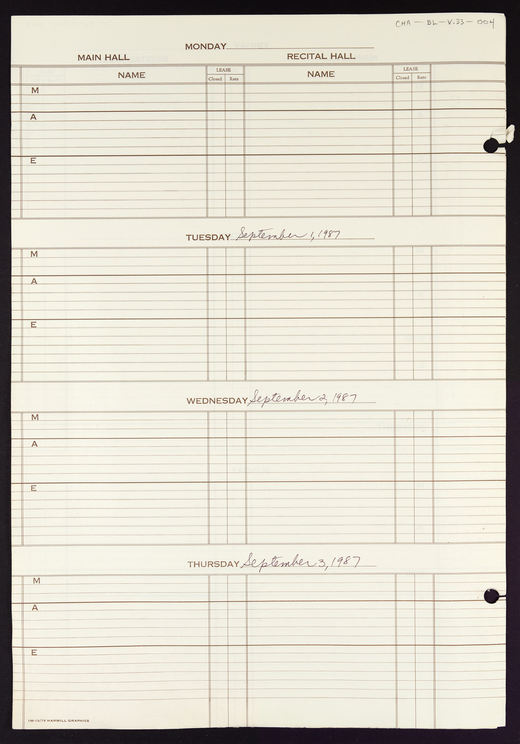 Carnegie Hall Booking Ledger, volume 33, page 4