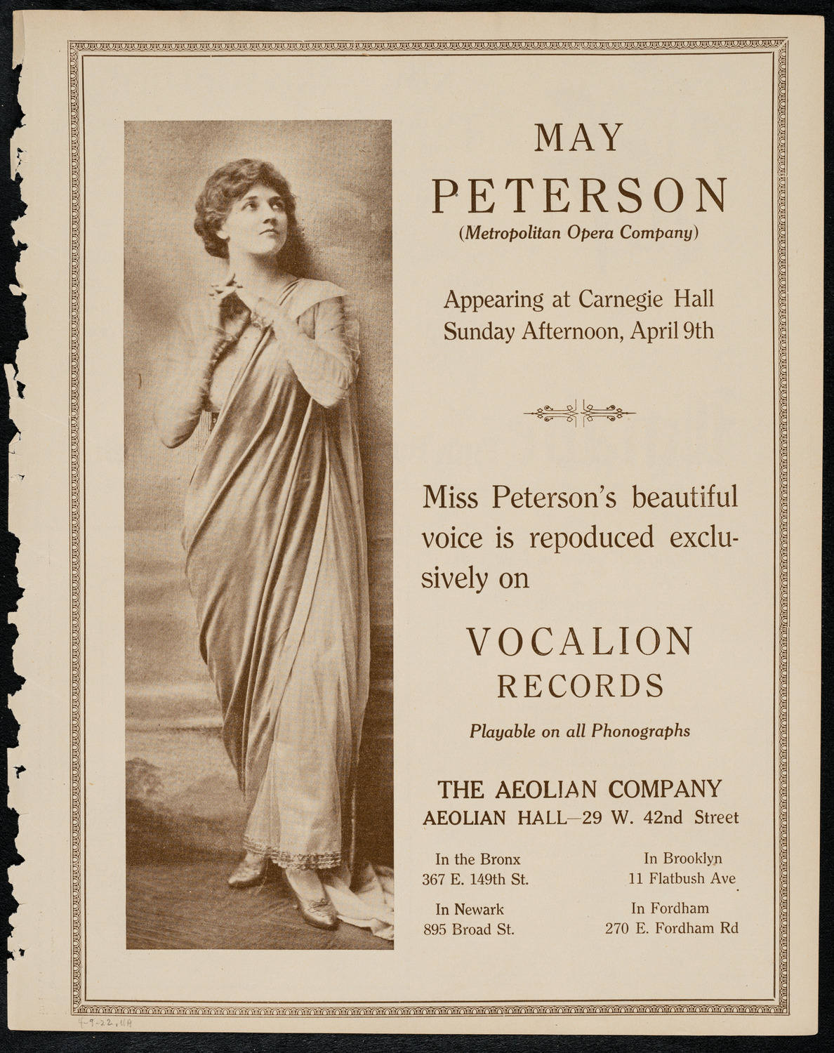 Germaine Schnitzer, Piano, with May Peterson, Soprano, and Rubin Davis, Violin, April 9, 1922, program page 11