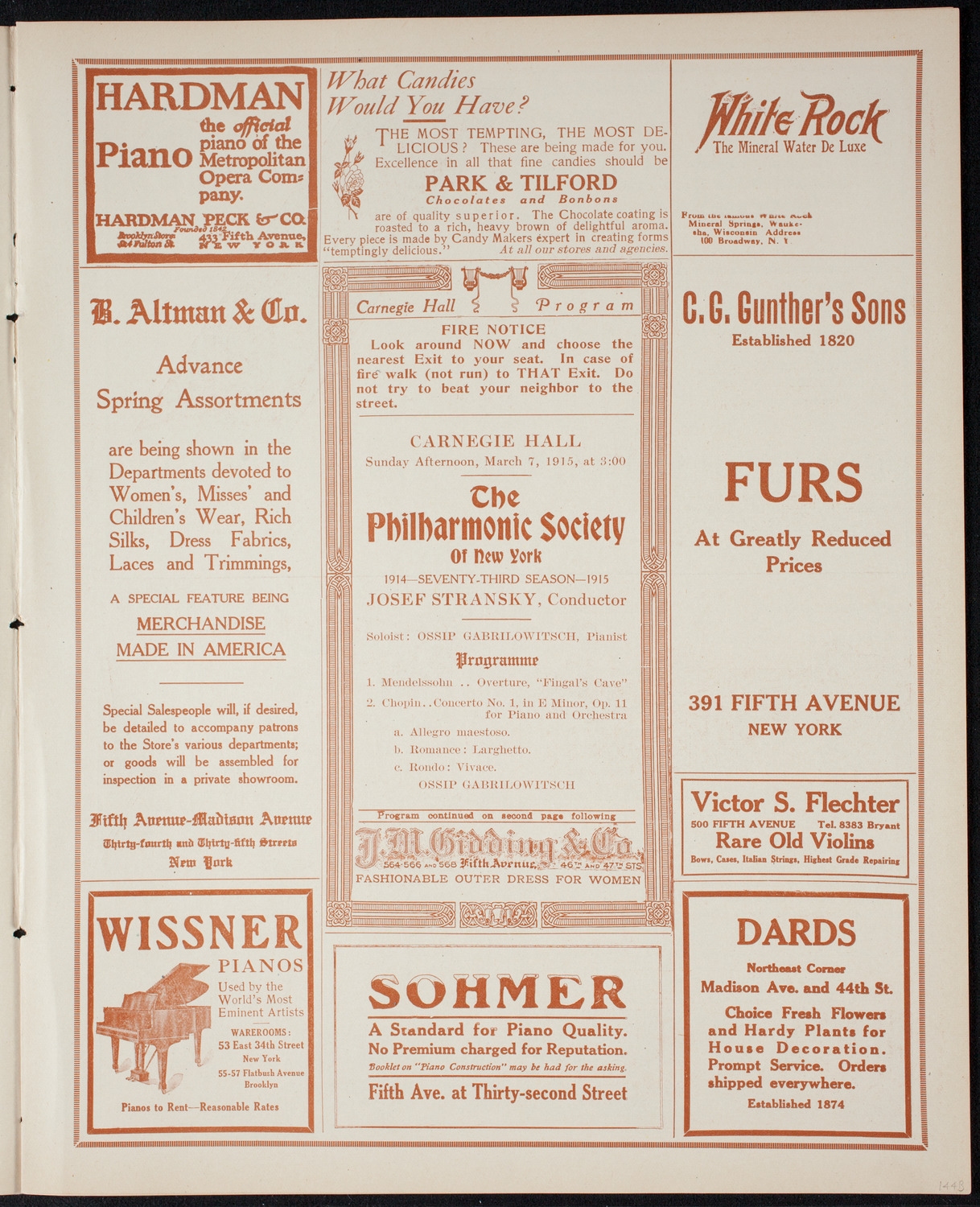 New York Philharmonic, March 7, 1915, program page 5