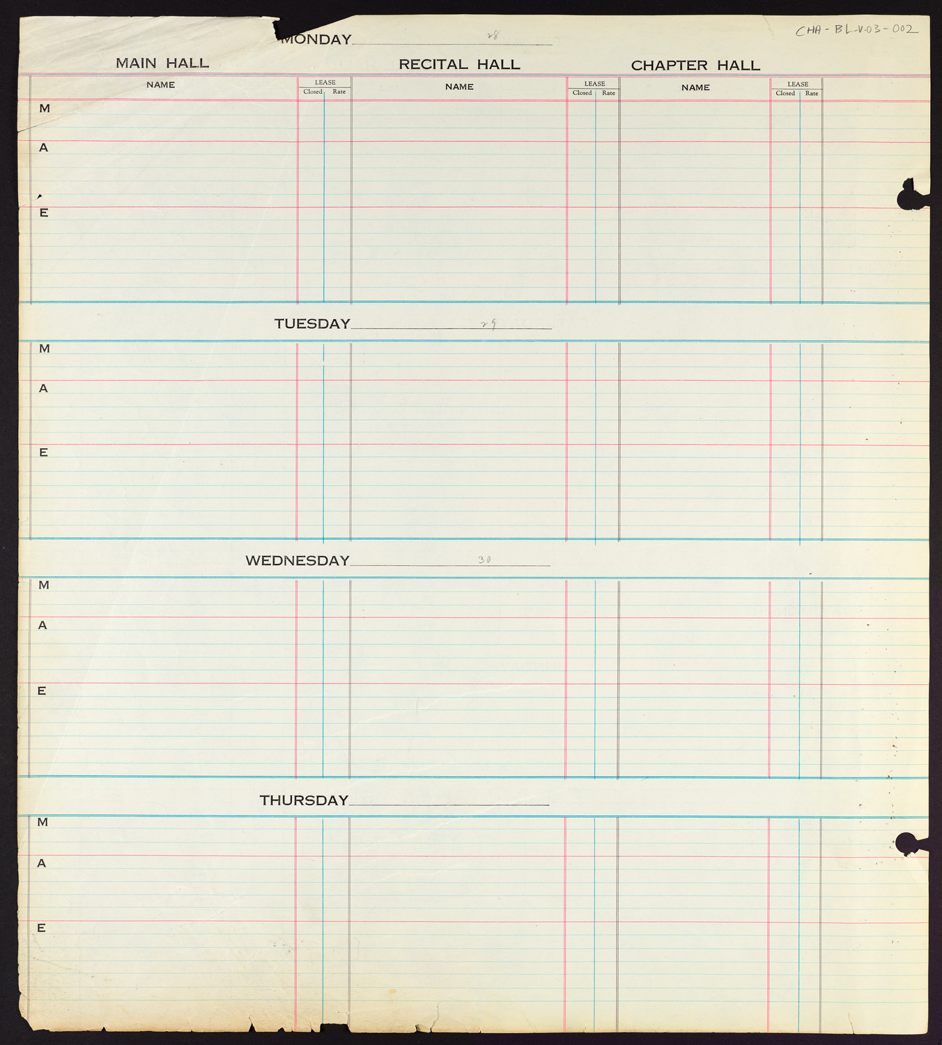 Carnegie Hall Booking Ledger, volume 3, page 2