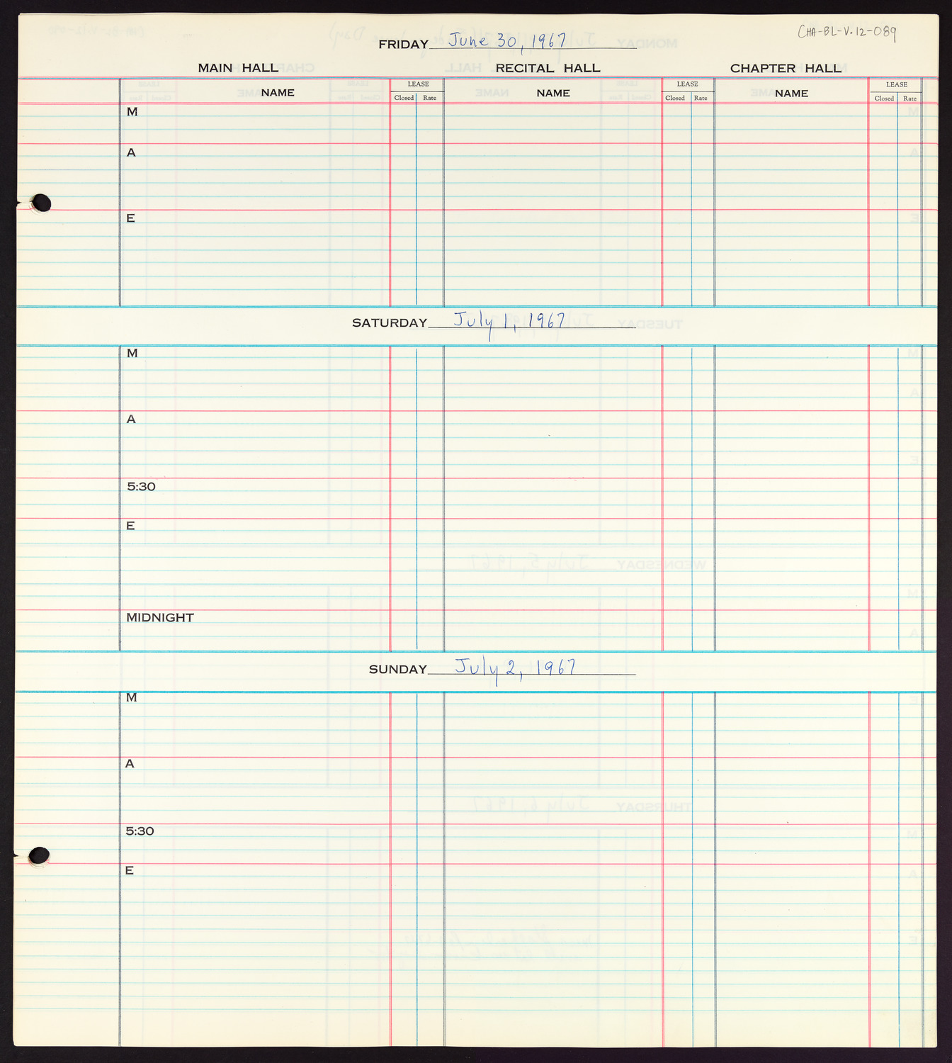 Carnegie Hall Booking Ledger, volume 12, page 89