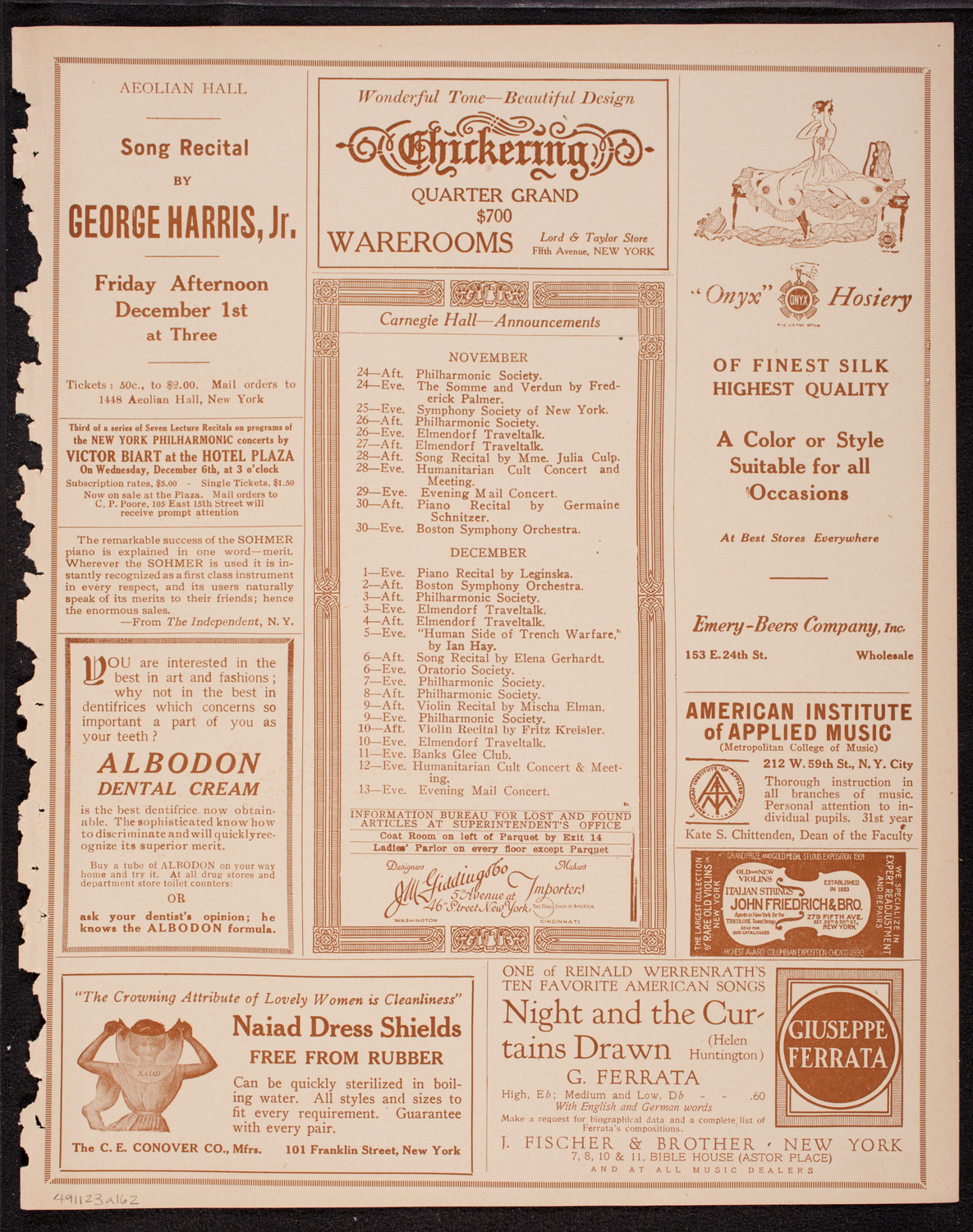 New York Symphony Orchestra, November 23, 1916, program page 3