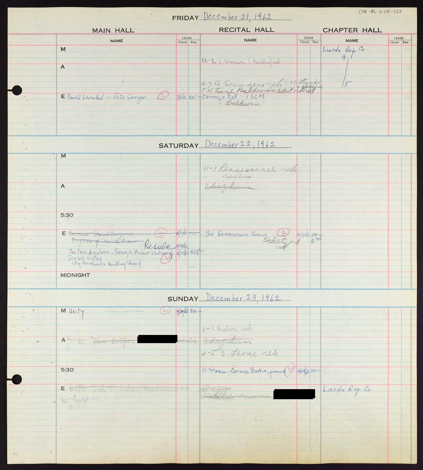 Carnegie Hall Booking Ledger, volume 8, page 25