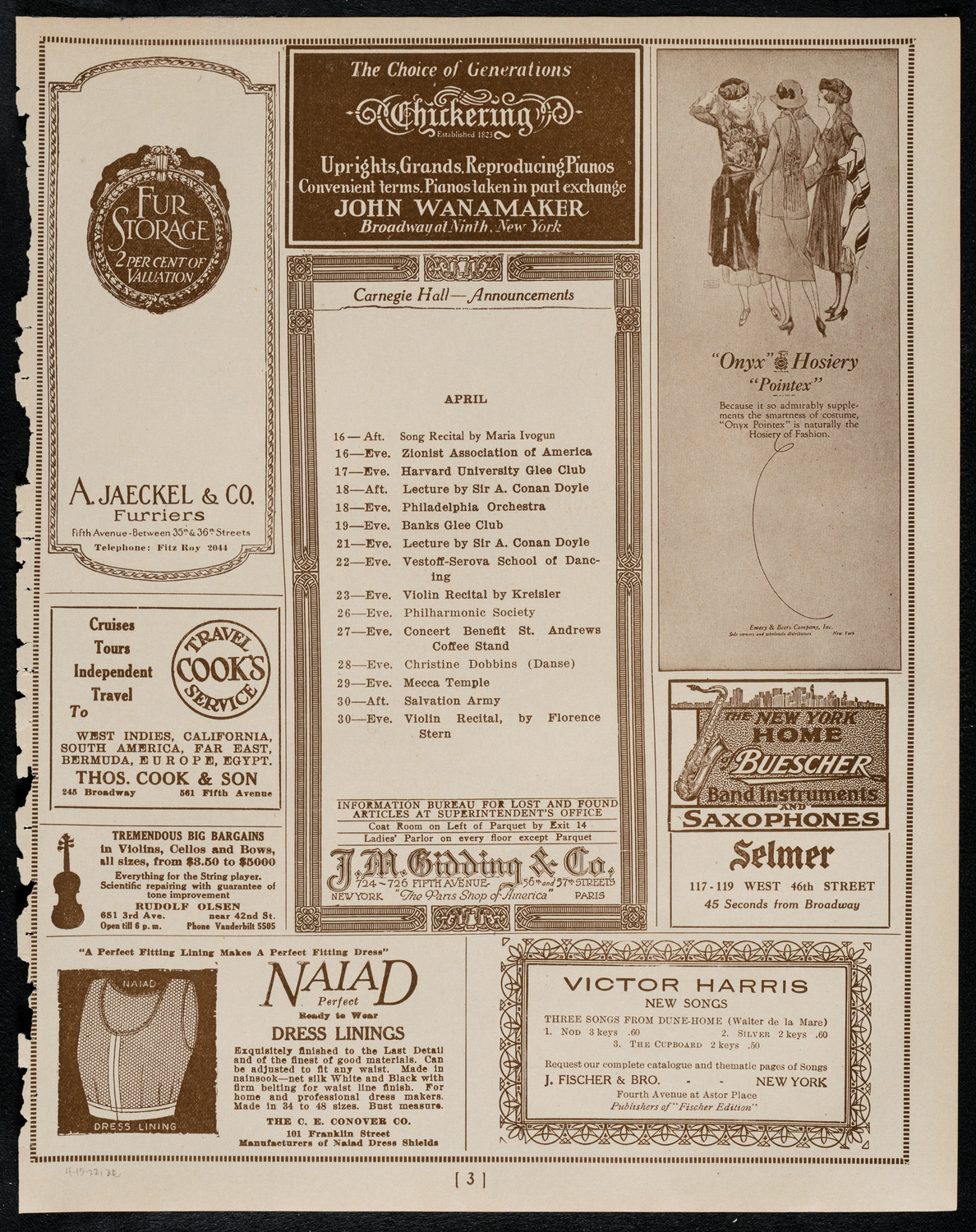 Alberto Terrasi, Baritone, April 15, 1922, program page 3