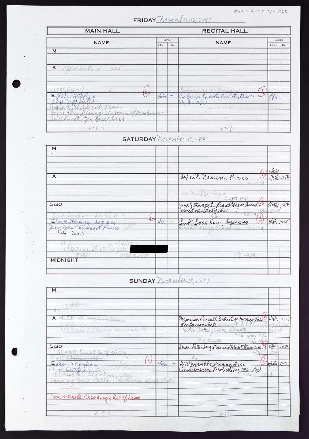 Carnegie Hall Booking Ledger, volume 47, page 25