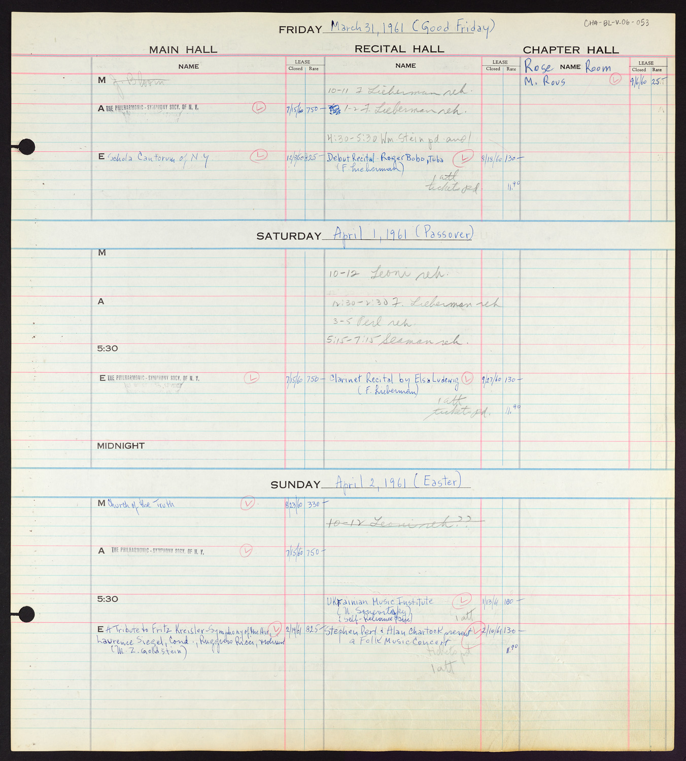 Carnegie Hall Booking Ledger, volume 6, page 53