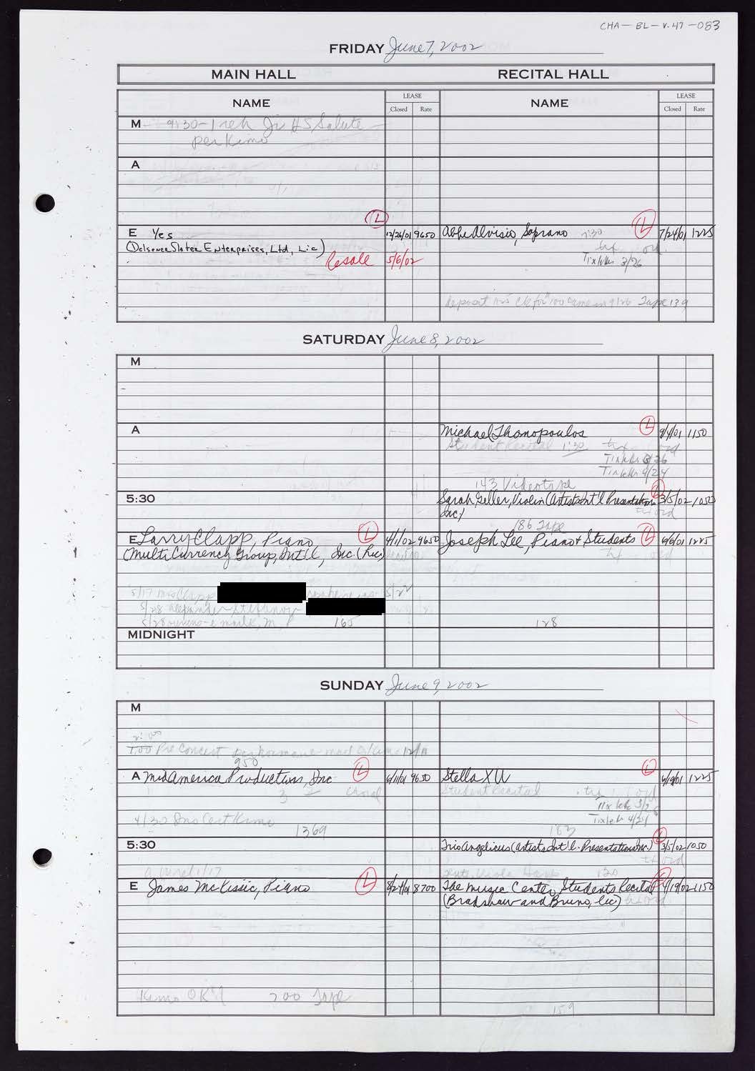 Carnegie Hall Booking Ledger, volume 47, page 83