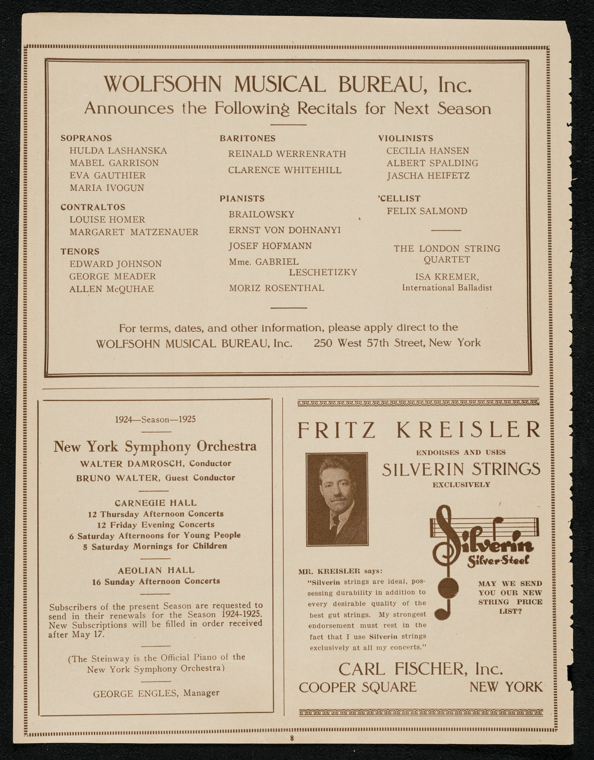 Hipolito Lazaro, Tenor, June 25, 1924, program page 8