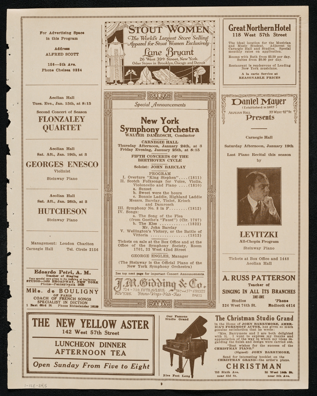 Ina Bourskaya, Elly Ney, Bronislaw Huberman, and Joseph Schwarz, January 12, 1924, program page 9