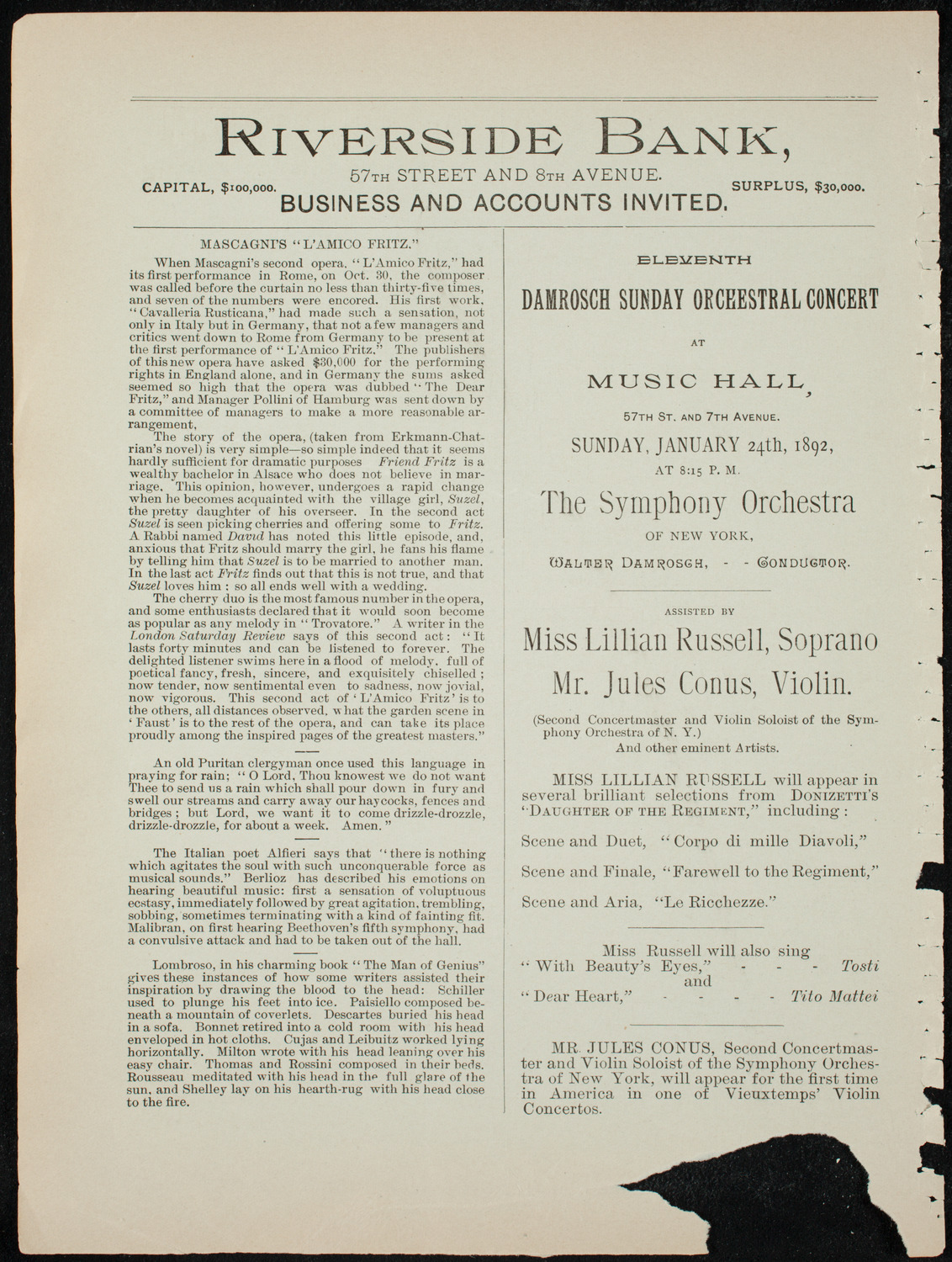 Damrosch Sunday Concert, January 24, 1892, program page 8