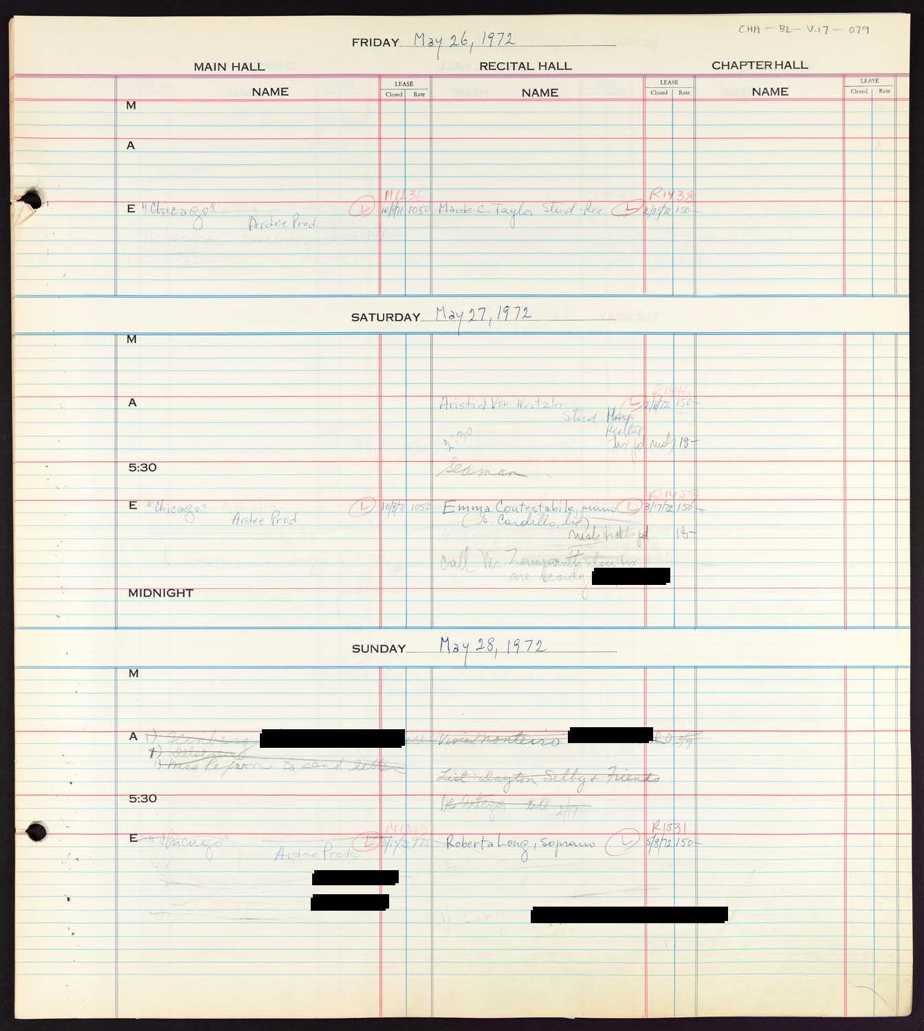 Carnegie Hall Booking Ledger, volume 17, page 79