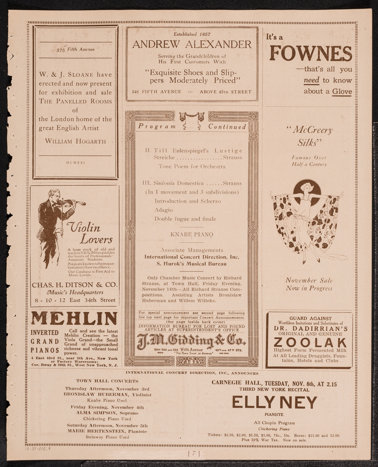 Richard Strauss with Philadelphia Orchestra, October 31, 1921, program page 7