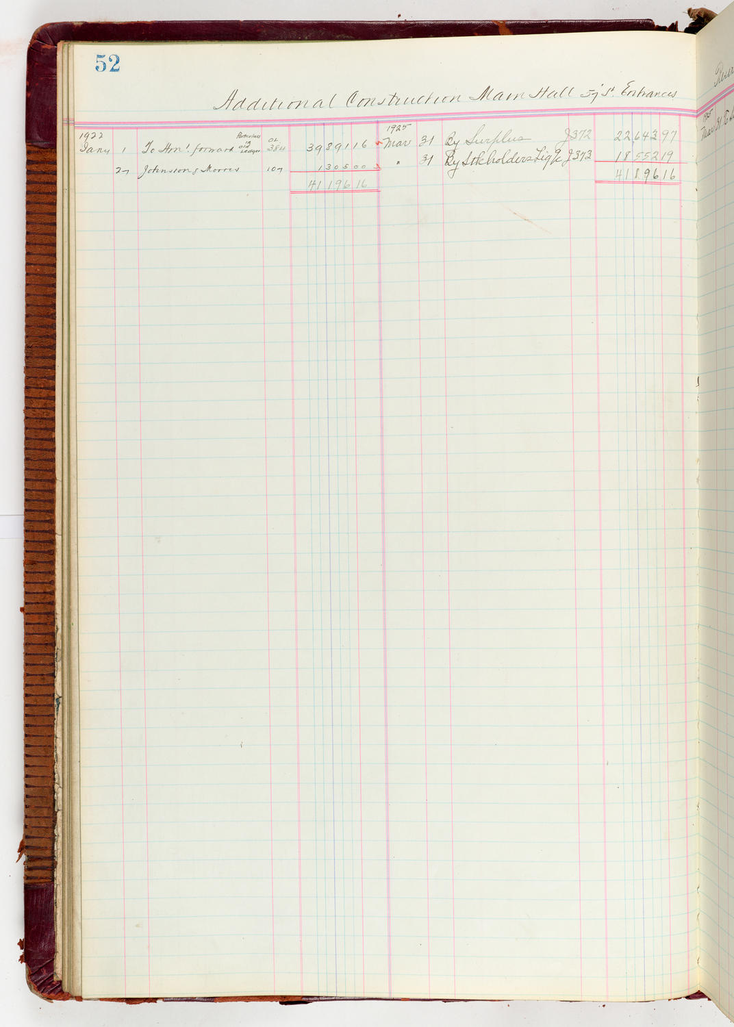 Music Hall Accounting Ledger Journal, volume 6, page 52