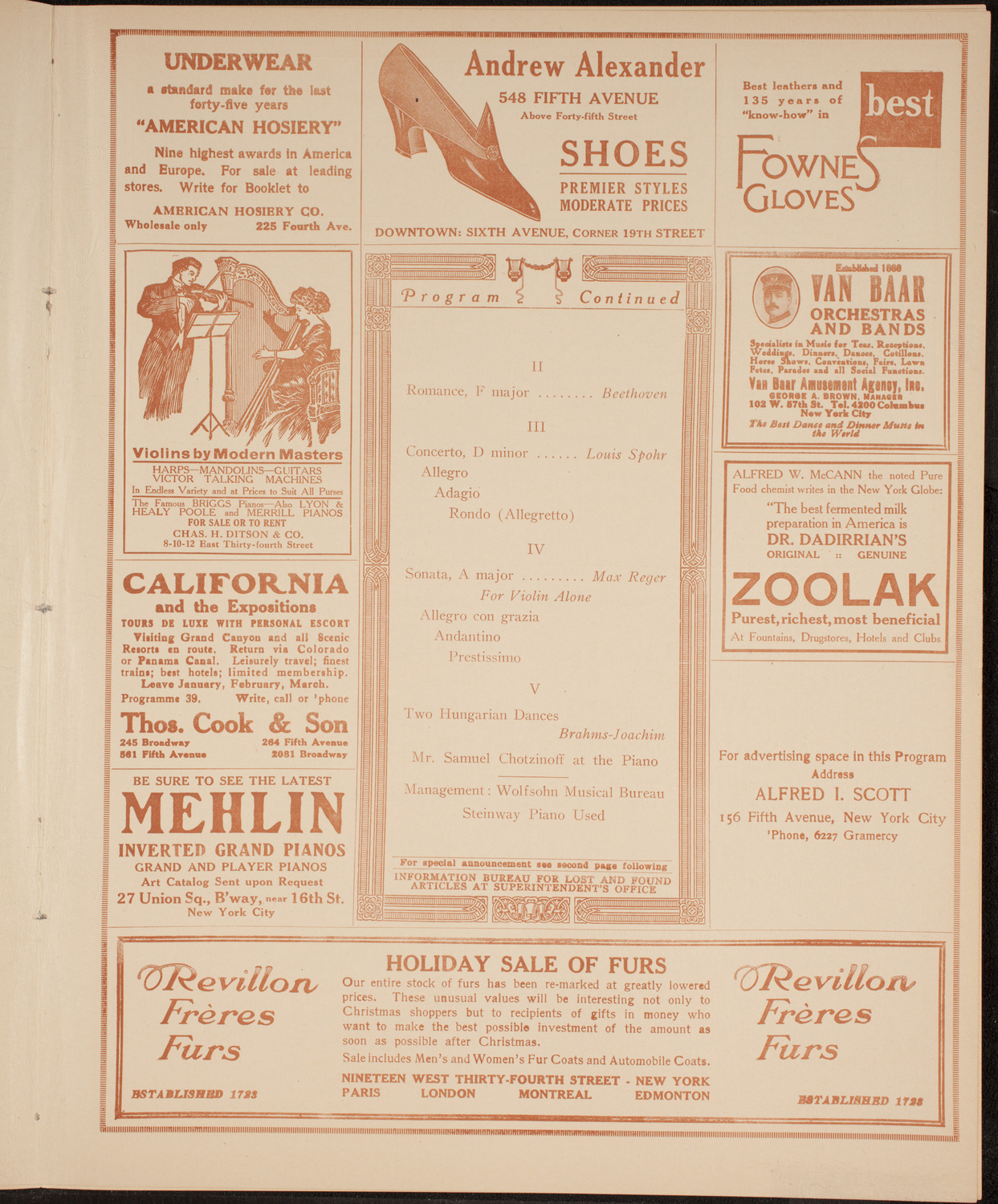 Efrem Zimbalist, Violin, January 2, 1915, program page 7