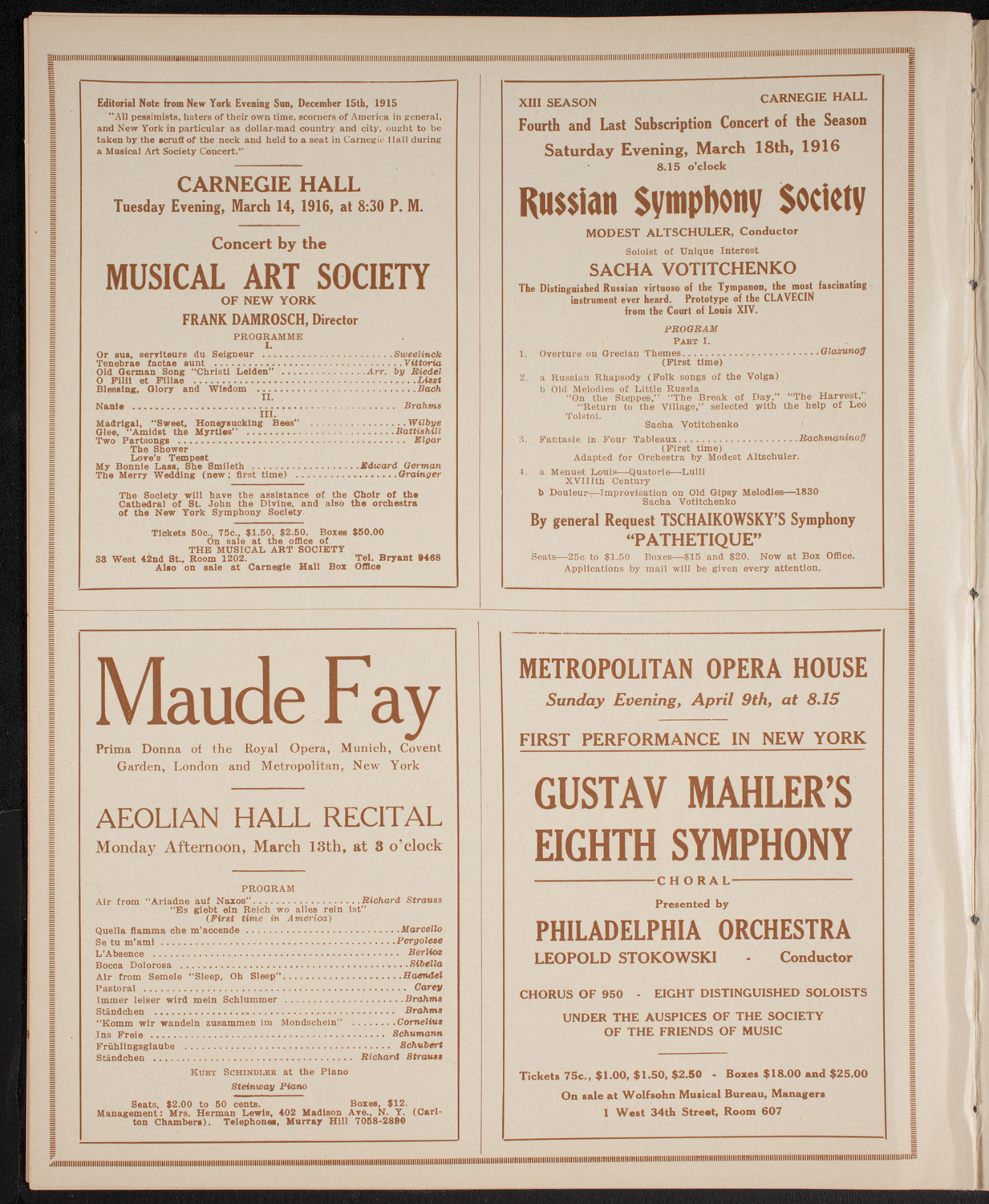 New York Philharmonic, March 11, 1916, program page 10