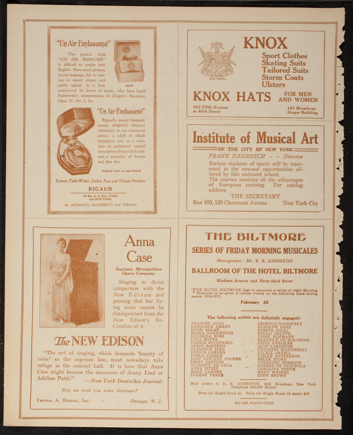 Frieda Hempel, Soprano, February 12, 1917, program page 2