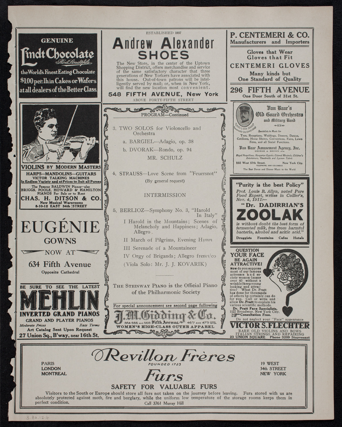 New York Philharmonic, March 8, 1912, program page 7